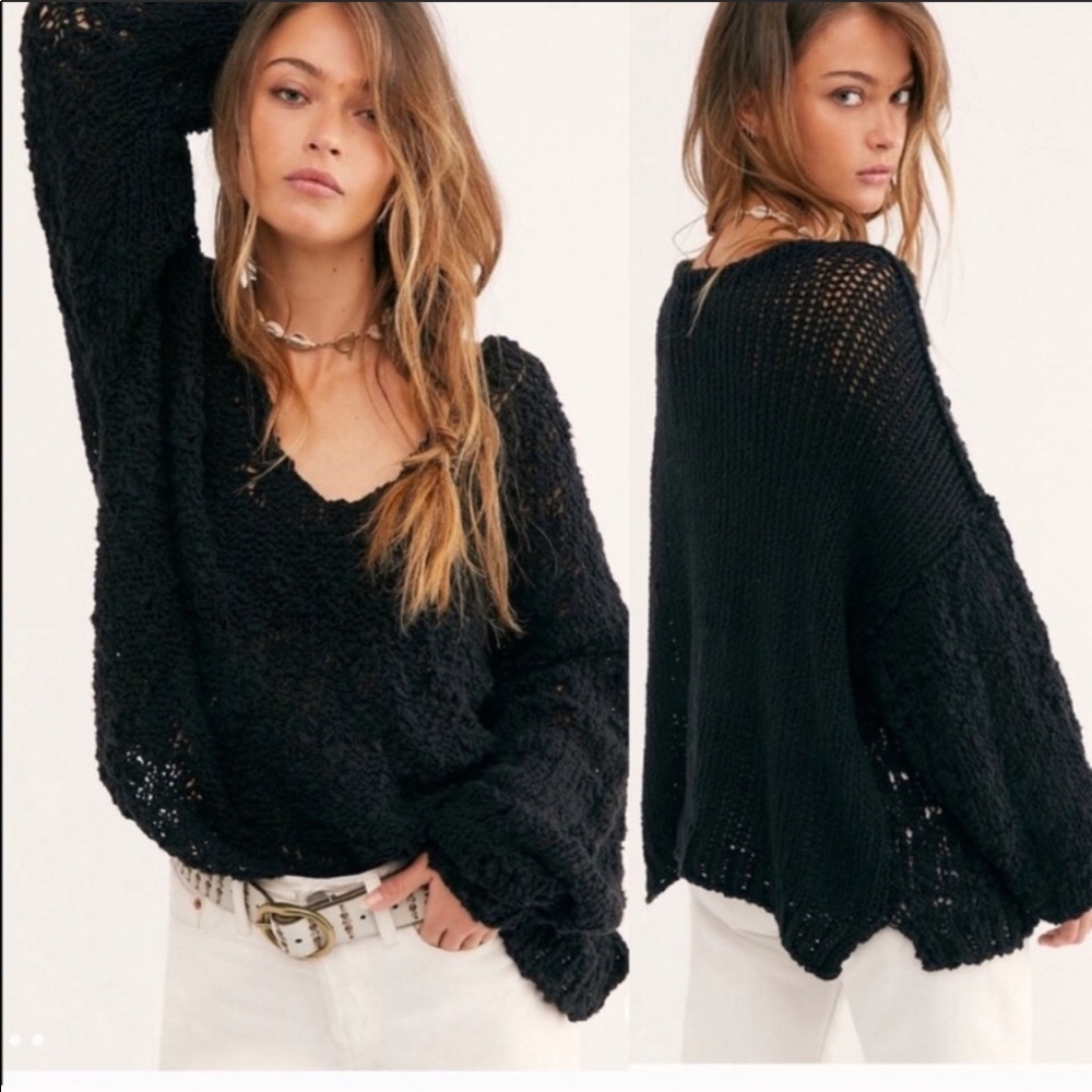 Free People Sunday Shore Pullover Sweater Black M
